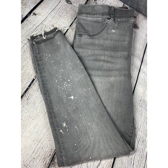 SPANX Denim - Spanx Vintage Distressed Ankle Skinny Jeans Gray Womens Sz Large Paint Splatter